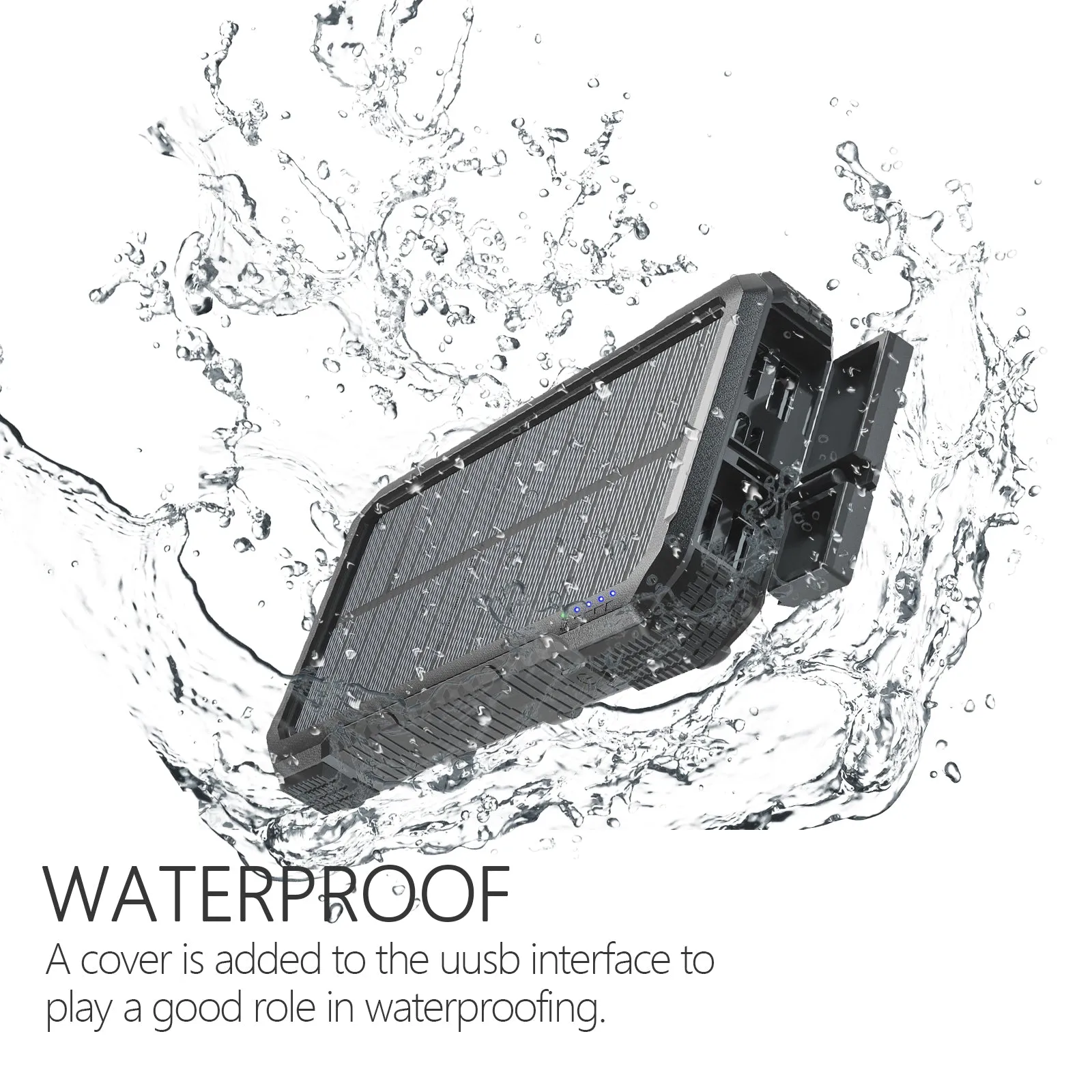 Outdoor Waterproof Power Bank 20000mAh With Solar Panel USB Charging Port LED Torch SOS Function