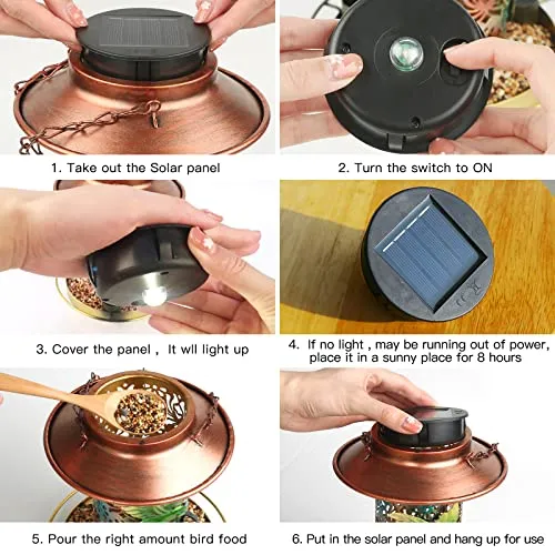 PENXUA Solar Bird Feeder for Outdoors Hunging, Gifts for Mom Grandma Women, Metal Waterproof Outside Wild Bird Feeders,Cardinals Feeders, Gifts for Bird Lovers, Lantern Light, Garden Decoration