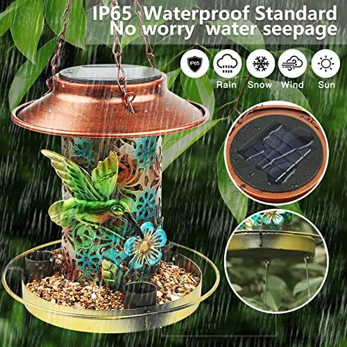 PENXUA Solar Bird Feeder for Outdoors Hunging, Gifts for Mom Grandma Women, Metal Waterproof Outside Wild Bird Feeders,Cardinals Feeders, Gifts for Bird Lovers, Lantern Light, Garden Decoration