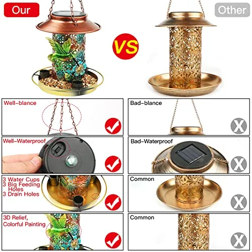 PENXUA Solar Bird Feeder for Outdoors Hunging, Gifts for Mom Grandma Women, Metal Waterproof Outside Wild Bird Feeders,Cardinals Feeders, Gifts for Bird Lovers, Lantern Light, Garden Decoration