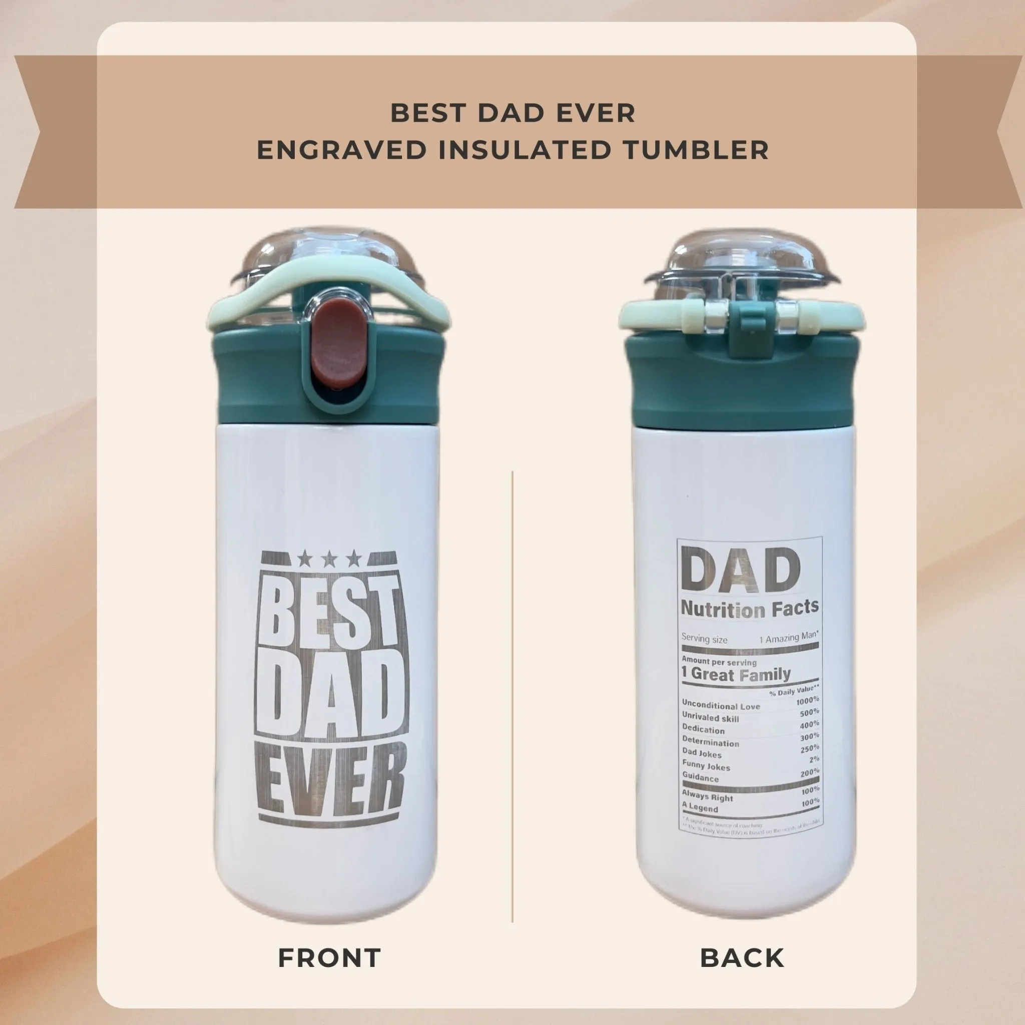 Personalized Tumbler for Kids, Best Dad Ever Amazing Mom Stainless Steel 16.9oz, Custom Tumblers