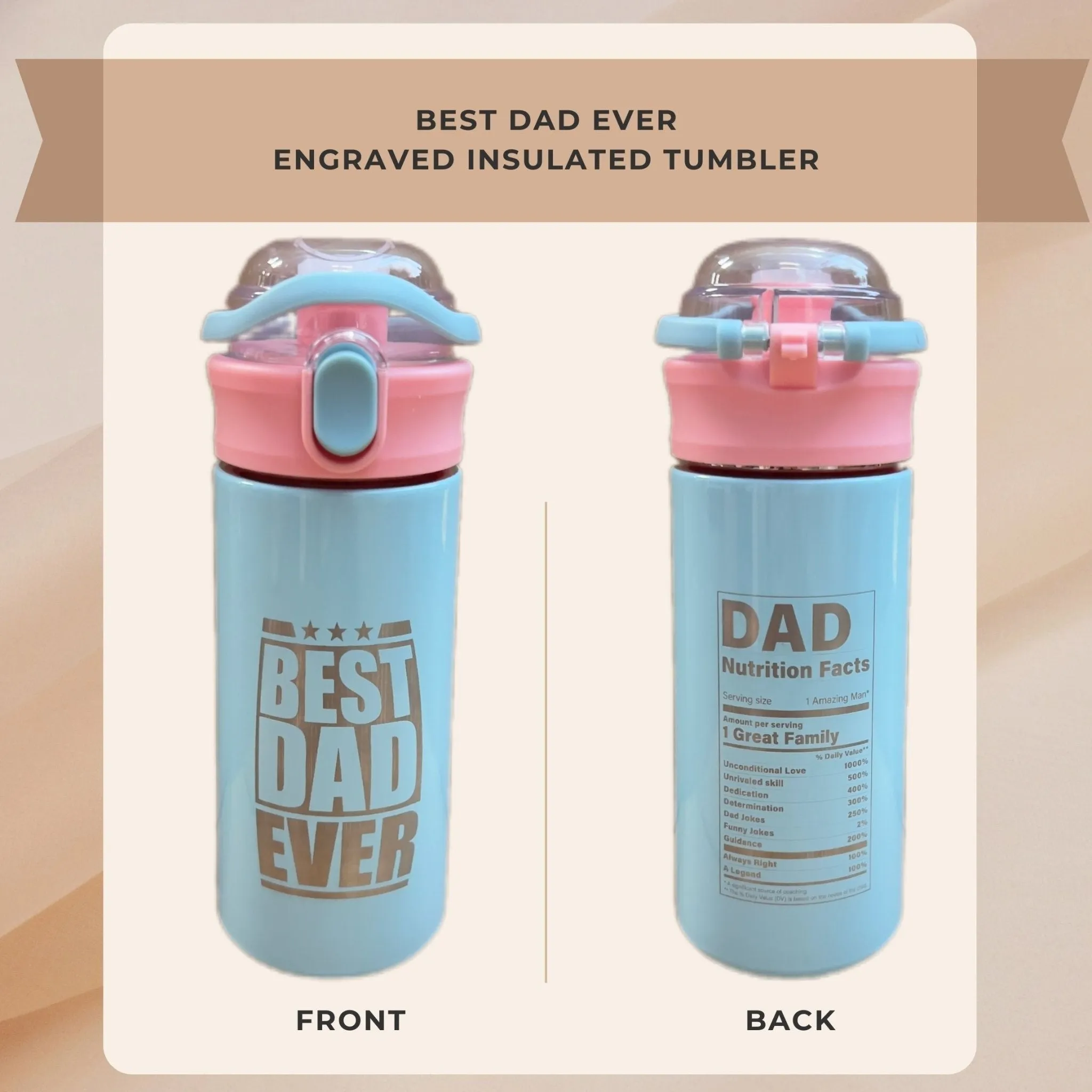 Personalized Tumbler for Kids, Best Dad Ever Amazing Mom Stainless Steel 16.9oz, Custom Tumblers