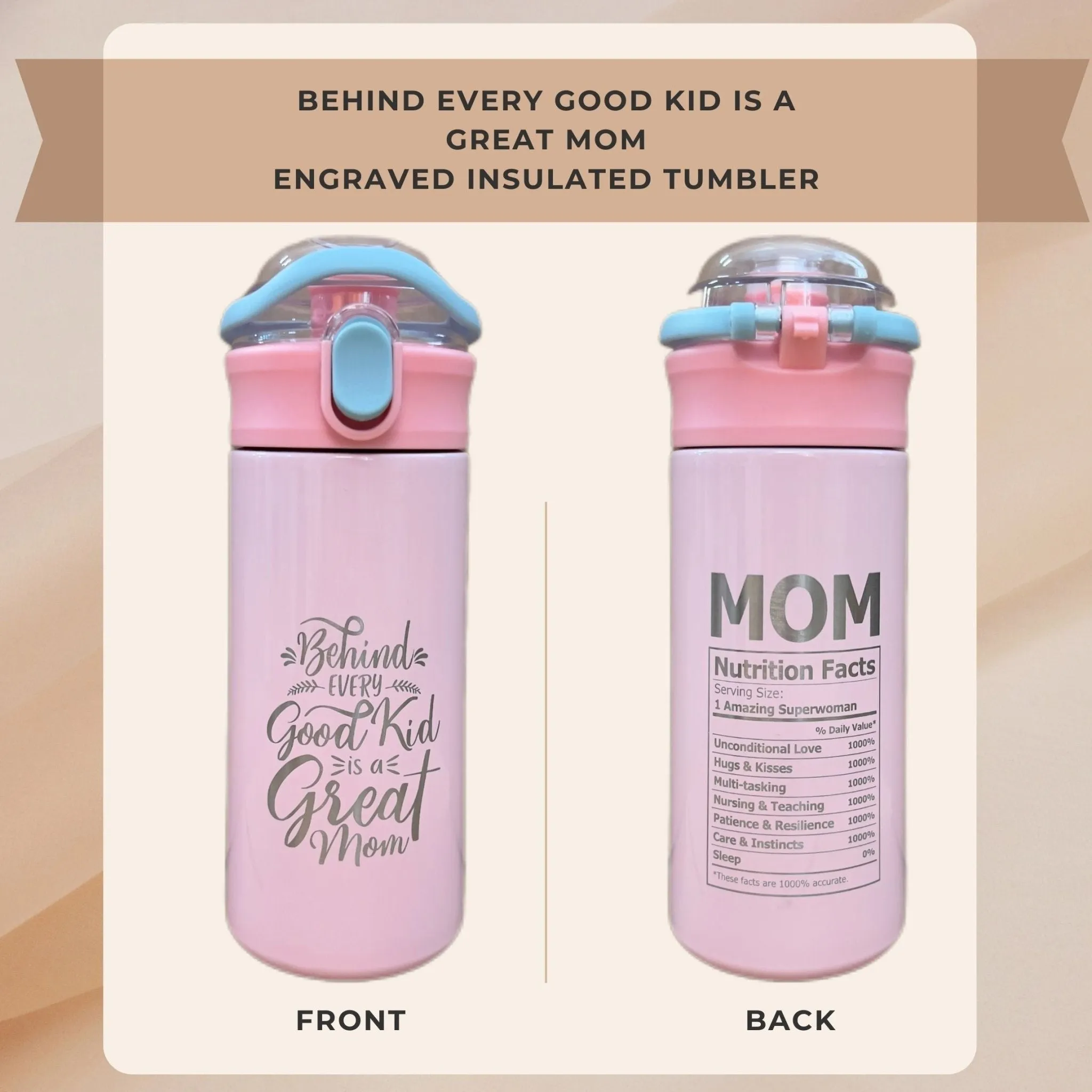 Personalized Tumbler for Kids, Best Dad Ever Amazing Mom Stainless Steel 16.9oz, Custom Tumblers