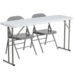 Rivera 3pcs 18''W x 60''L Rectangular Table w/2 Metal Folding Chairs