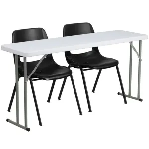 Rivera 3pcs 18''W x 60''L Rectangular Table w/2 Plastic Stack Chairs