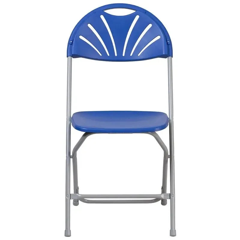 Rivera Heavy Duty Plastic Folding Chair, Blue, Fan Back