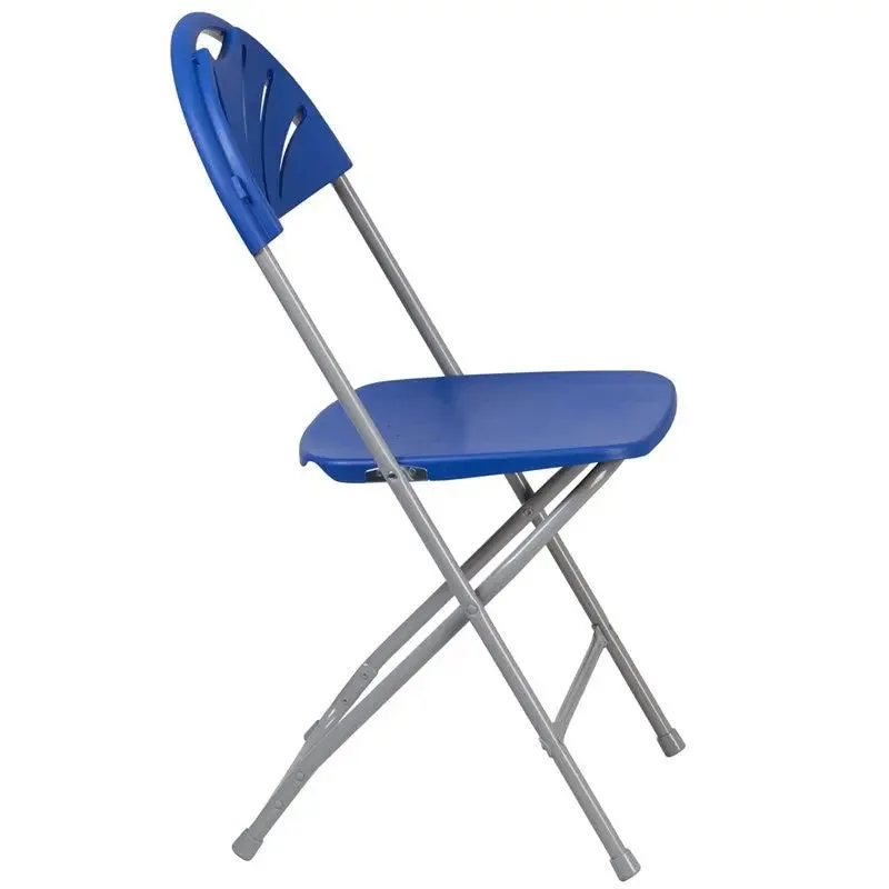 Rivera Heavy Duty Plastic Folding Chair, Blue, Fan Back