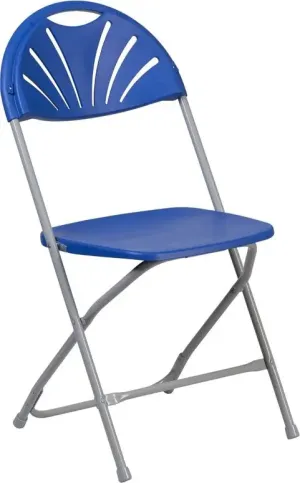 Rivera Heavy Duty Plastic Folding Chair, Blue, Fan Back