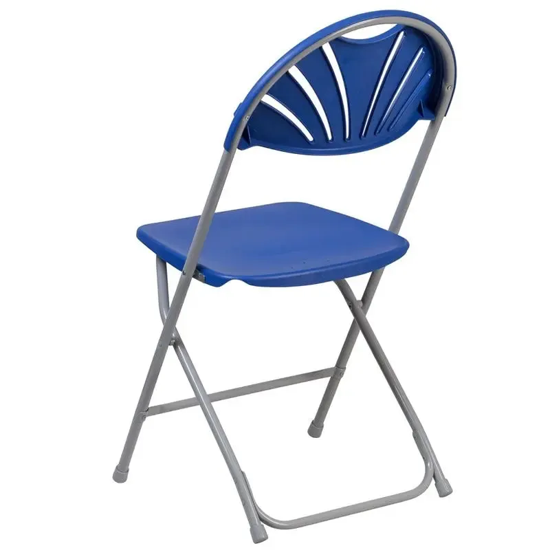 Rivera Heavy Duty Plastic Folding Chair, Blue, Fan Back