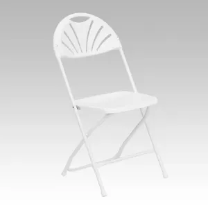 Rivera Heavy Duty Plastic Folding Chair, White, Fan Back