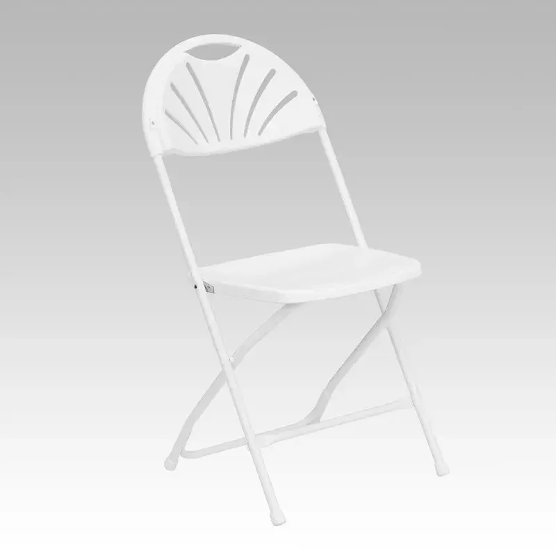 Rivera Heavy Duty Plastic Folding Chair, White, Fan Back