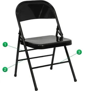 Rivera Metal Folding Chair, Black, Triple Braced Frame