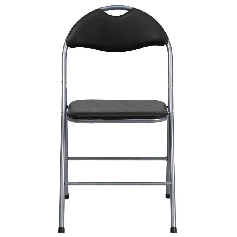 Rivera Metal Folding Chair, Black, Vinyl Seat