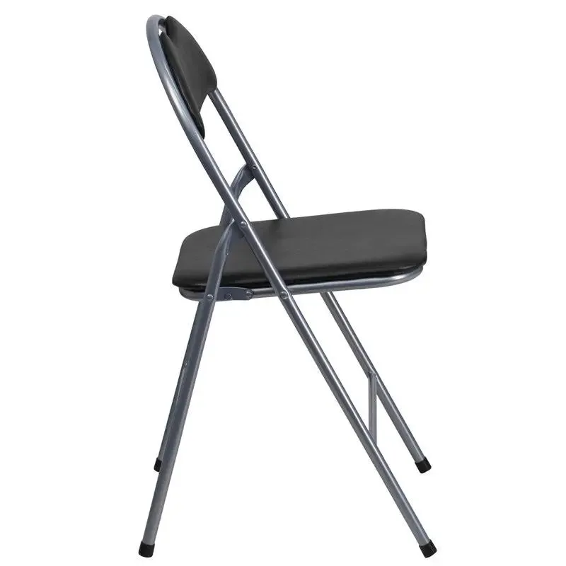 Rivera Metal Folding Chair, Black, Vinyl Seat