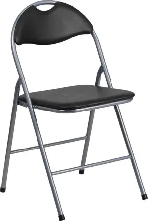 Rivera Metal Folding Chair, Black, Vinyl Seat