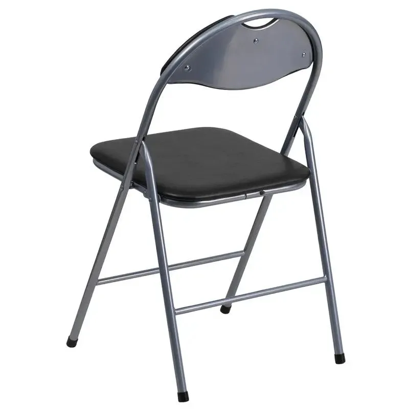 Rivera Metal Folding Chair, Black, Vinyl Seat