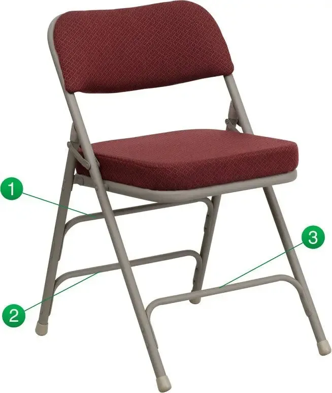 Rivera Metal Folding Chair, Burgundy Fabric Seat/Back, 2.5'' Foam