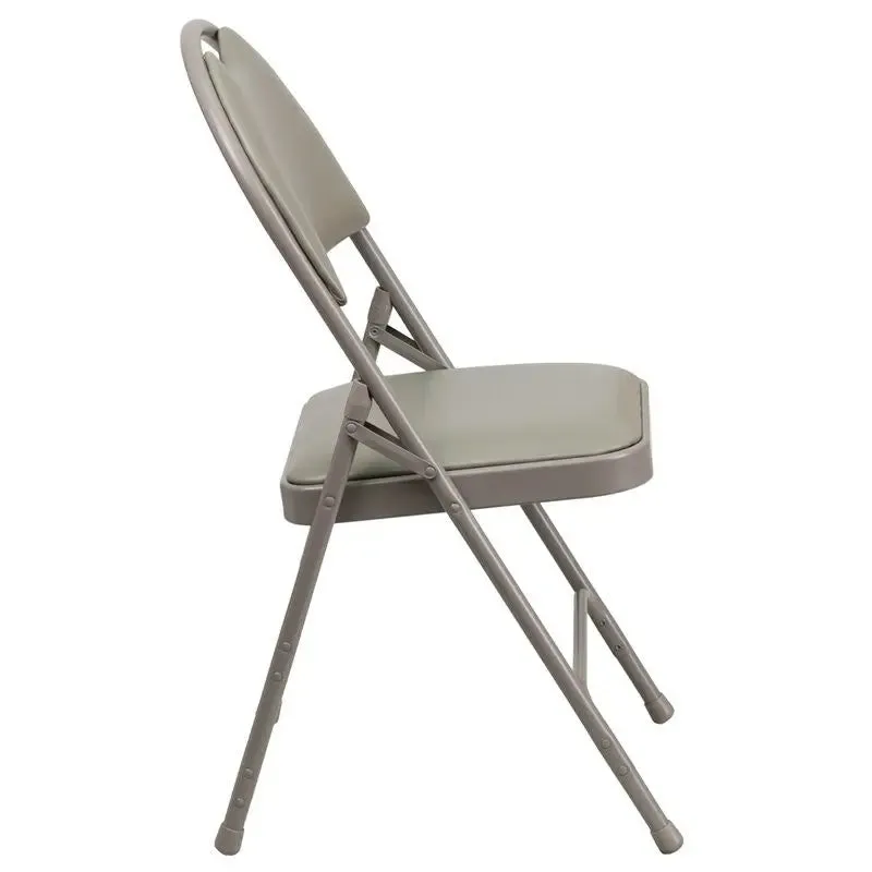 Rivera Metal Folding Chair, Grey Vinyl Seat w/Carrying Handle Cutout Back