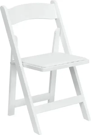 Rivera Wood Folding Chair, White, Vinyl Seat