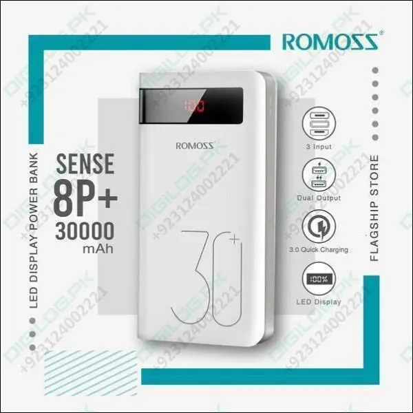 Romoss 30000mah 18w Type c Pd 3 Outputs 3 Inputs Fast Charging Portable Charger Battery Pack Sense 8p  Plus