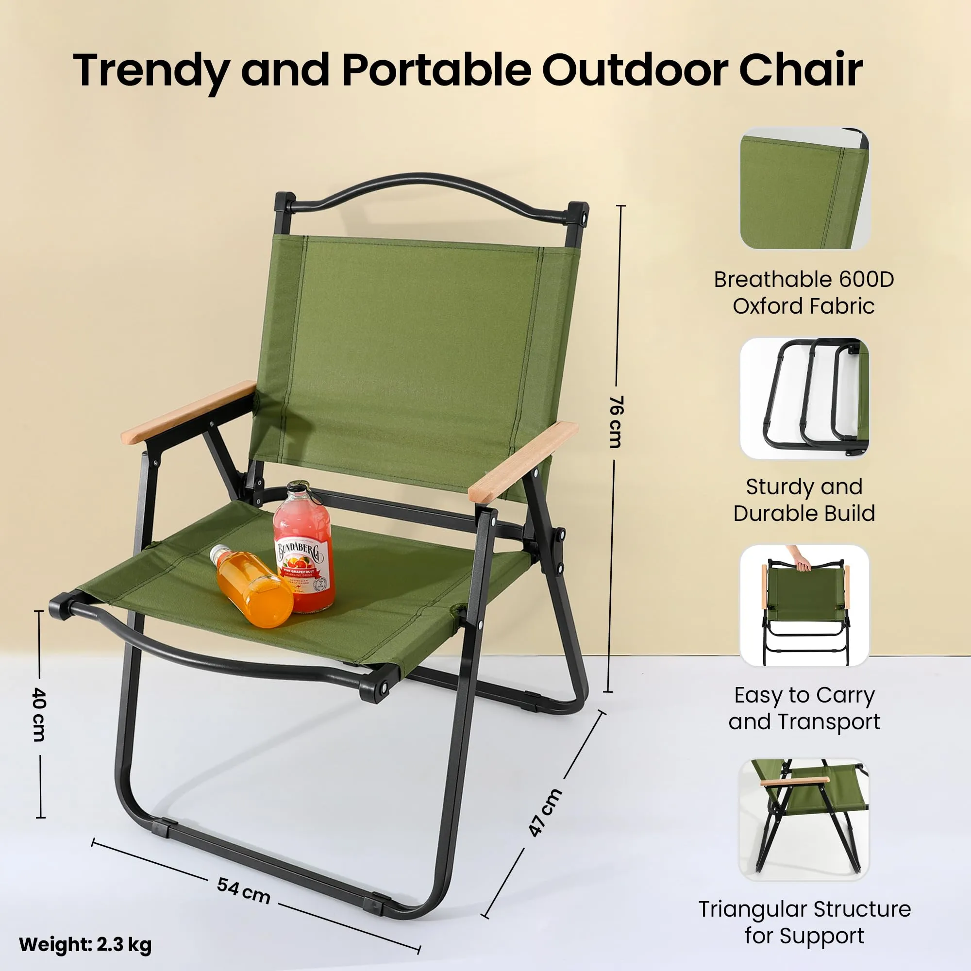 SAVYA HOME Folding Chair For Home - 51*47*77 cm/Foldable Chair/Chair For Home/Camping Chair/Travel Chair/Chair For Study Table/Reading Chair/Study Chair For Kids/Steel Frame/Breathable Fabric-Green