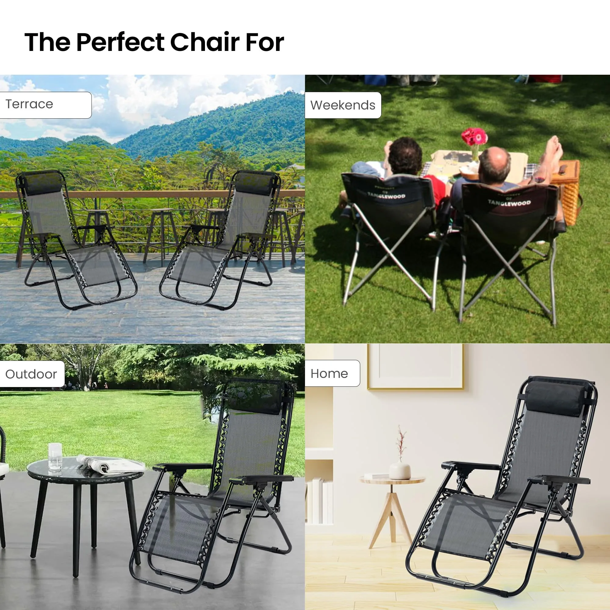 SAVYA HOME Folding Chair for Home-90X66X108CM/Recliner Chair/Camping Chair/Foldable Chairs for Home/Garden Chair/with Detachable Pillow/Lightweight Portable Chair/Weather-Resistant Fabric- Black