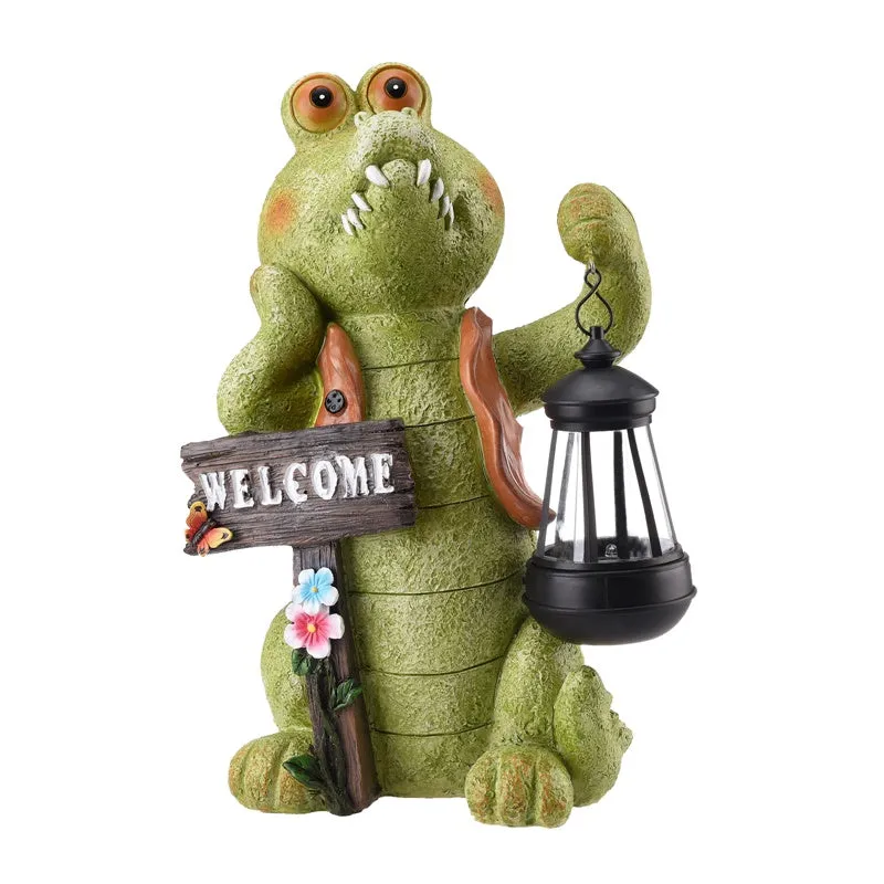 Solar Garden Crocodiles Statue Decor Creativity Waterproof LED Lamp