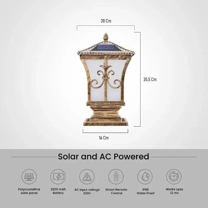 Solar Gate Light AC Powered Antique Wall Lamp Waterproof for Home Garden Outdoor, Multi Color with Remote