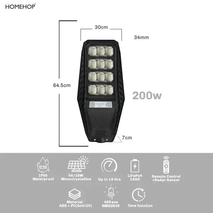 Solar LED Street Light Waterproof Highway Lights for Outdoor, Home & Garden with Remote Control, 200W