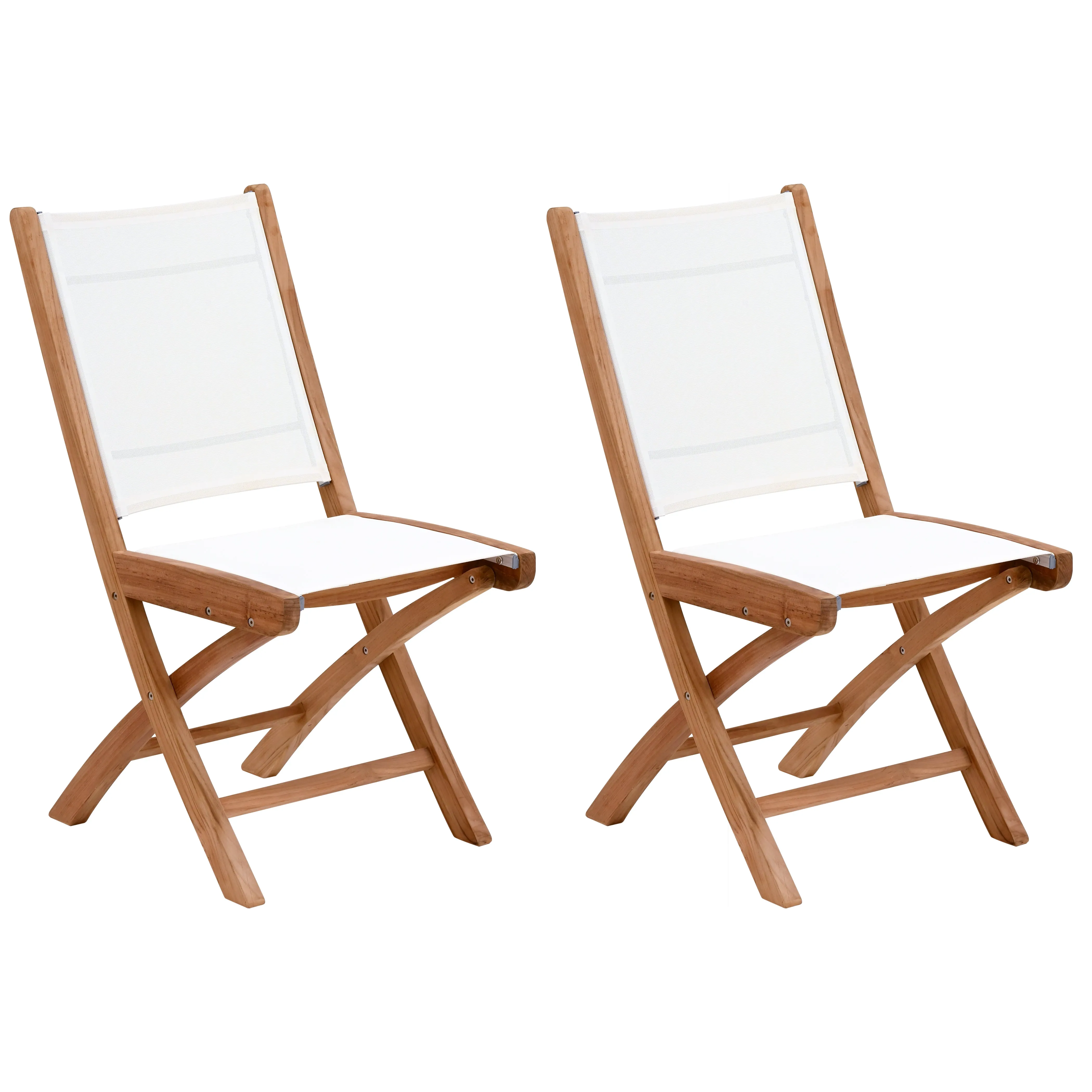 Teak Wood Miami Folding Side Chair, White (set of 2)