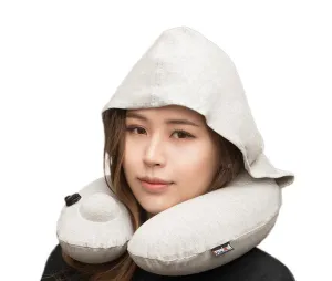 TravelMall 3D Inflatable Nursing Neck Pillow With Patented Pump And Hood (Light Grey)