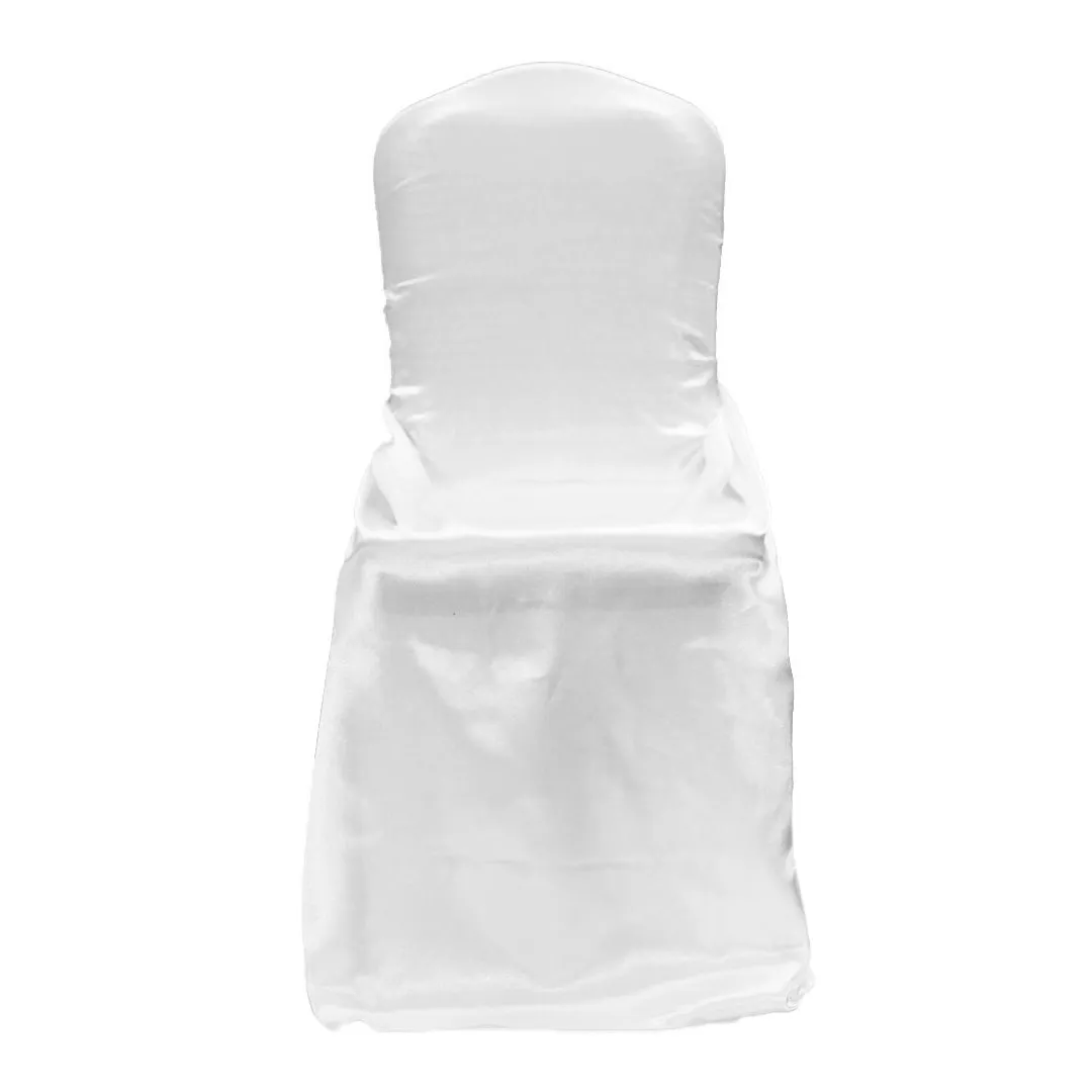 Universal Satin Self Tie Chair Cover - White