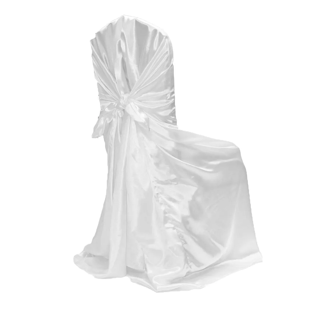 Universal Satin Self Tie Chair Cover - White