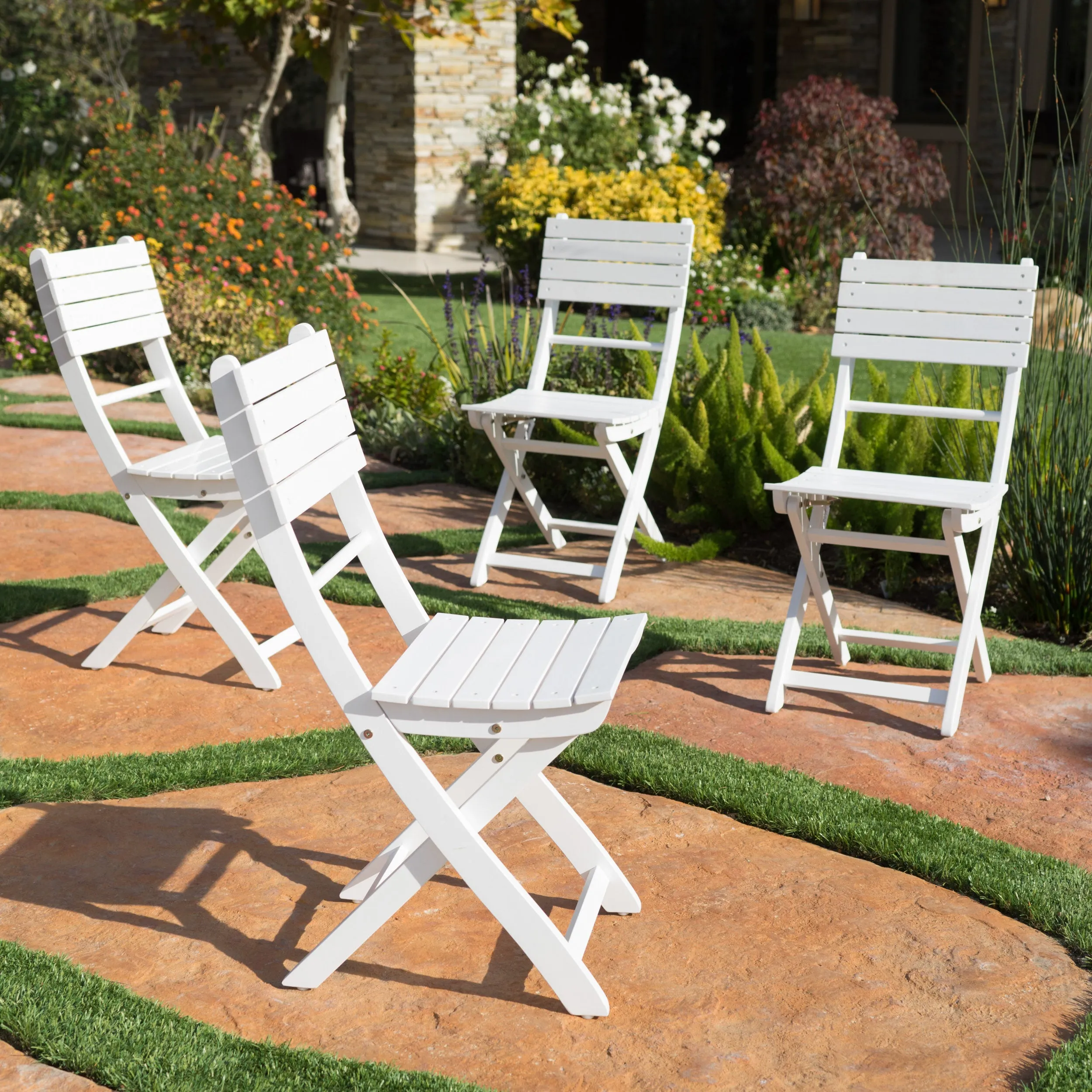 Vicaro Outdoor White Finish Acacia Wood Foldable Dining Chairs