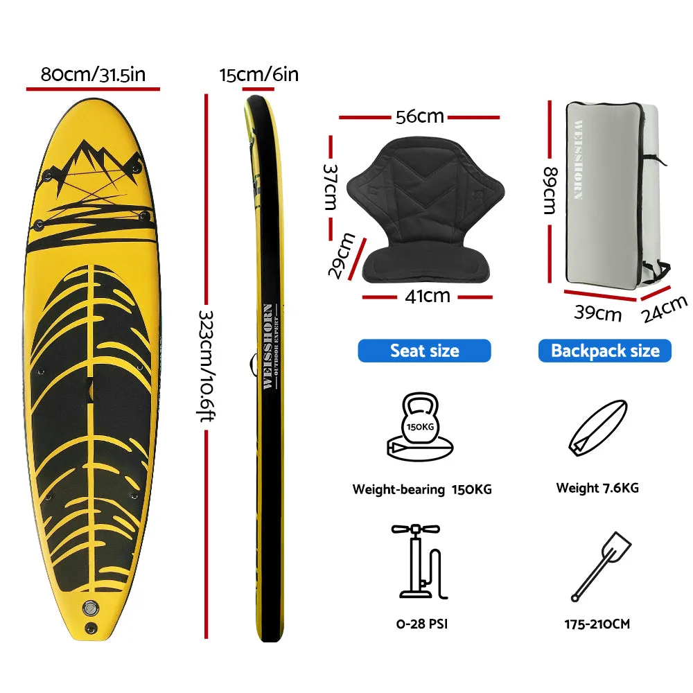 Weisshorn Stand Up Paddle Board Inflatable Kayak SUP Surfboard Paddleboard 10FT